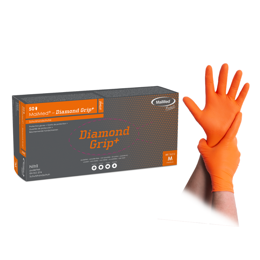 MaiMed Diamond Grip+ oranje nitril handschoen met doos