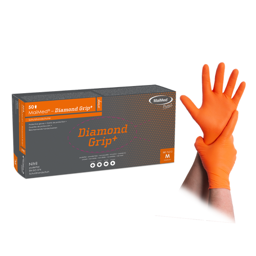 MaiMed Diamond Grip+ oranje nitril handschoen met doos